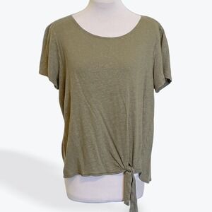 Tommy Bahama Womens 100% Linen Side Tie Knot Hem Tee Shirt Olive Green Size M